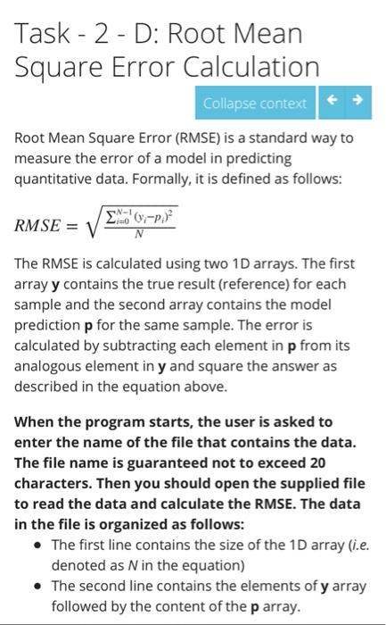 Solved Task - 2 - D: Root Mean Square Error Calculation | Chegg.com
