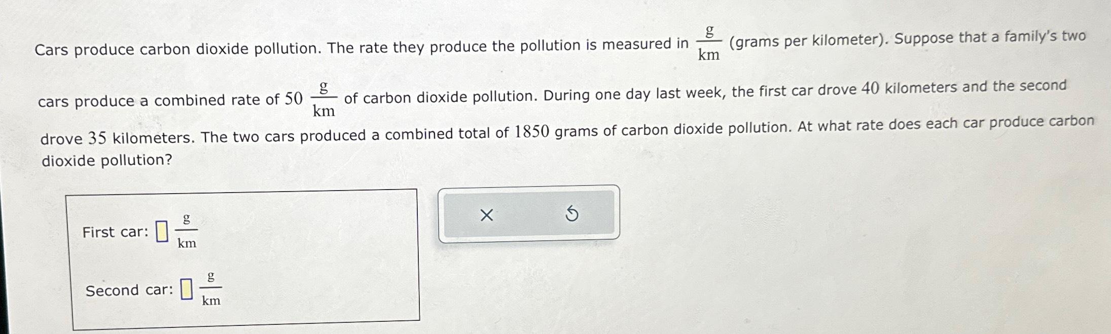 Solved Cars produce carbon dioxide pollution. The rate they | Chegg.com