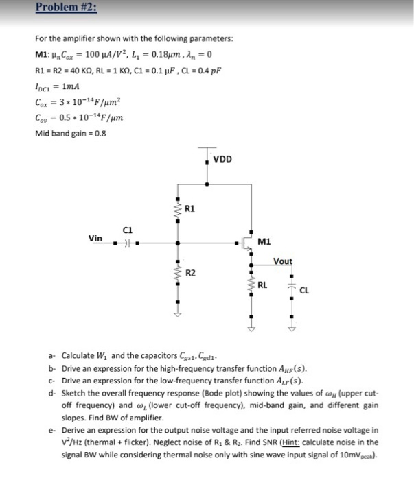 Solved Problem #2: For the amplifier shown with the | Chegg.com