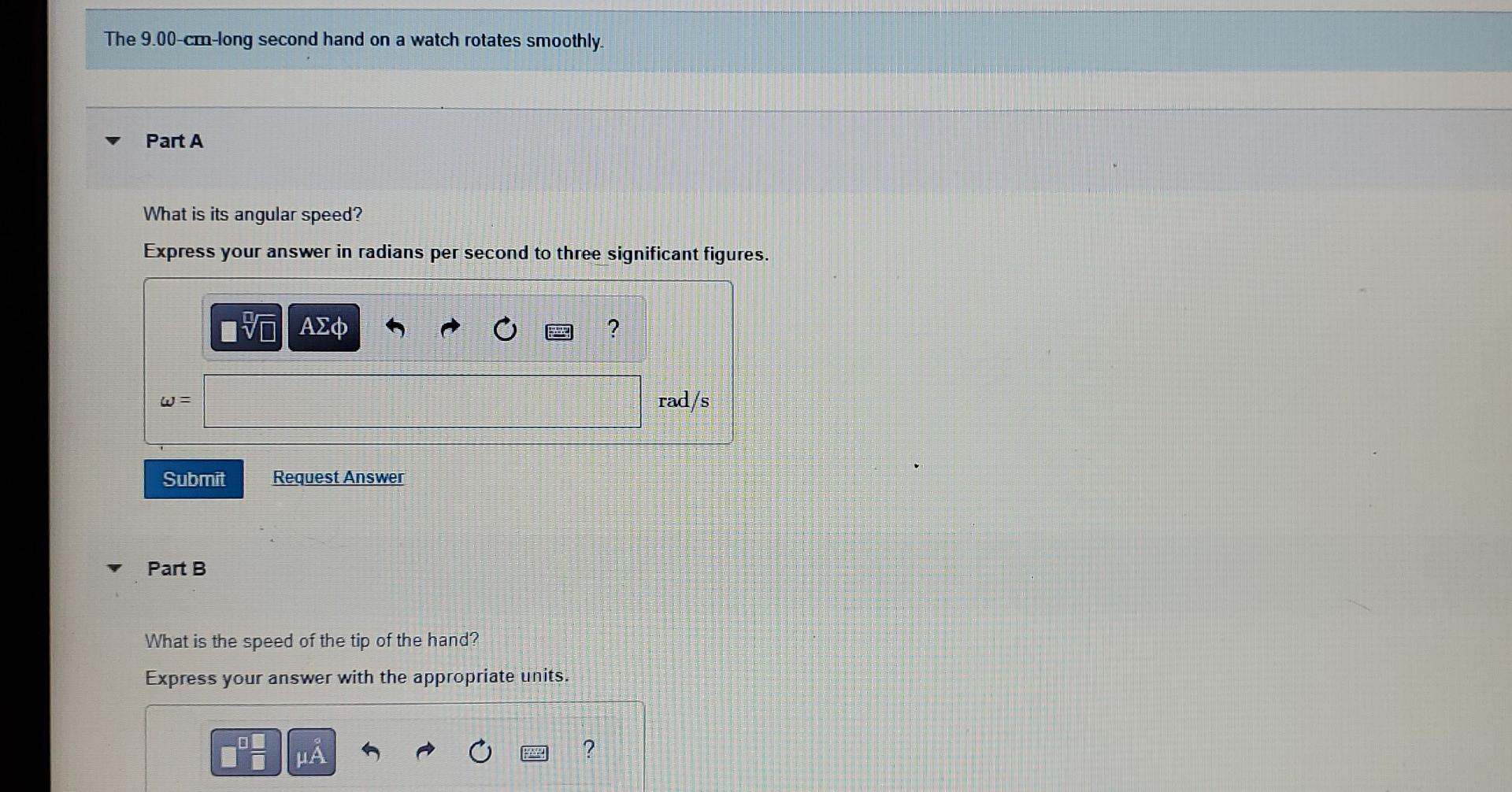 Solved The 9.00cmlong second hand on a watch rotates