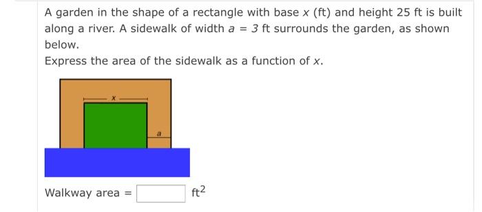Solved A garden in the shape of a rectangle with base x (ft) | Chegg.com