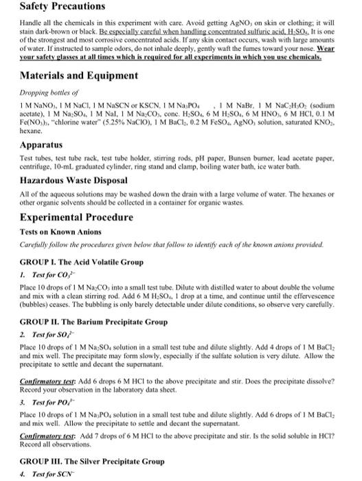 Solved EXPERIMENT 5 Qualitative Analysis of Anions