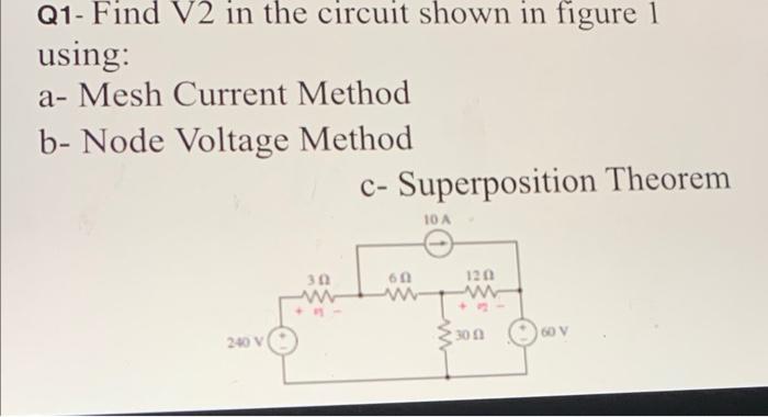 Solved Q1- Find V2 in the circuit shown in figure 1 using: | Chegg.com