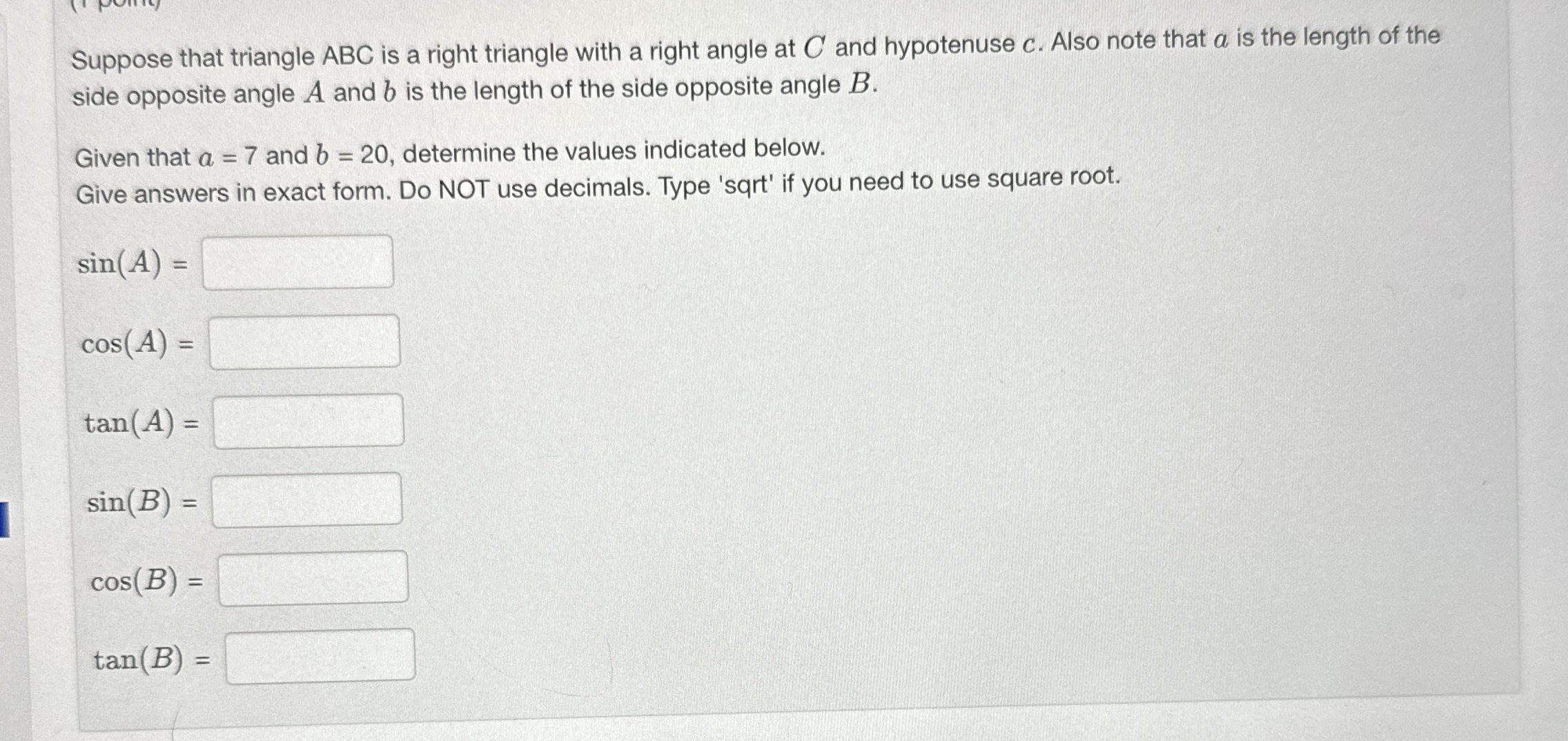 Solved Suppose that triangle ABC is a right triangle with a | Chegg.com