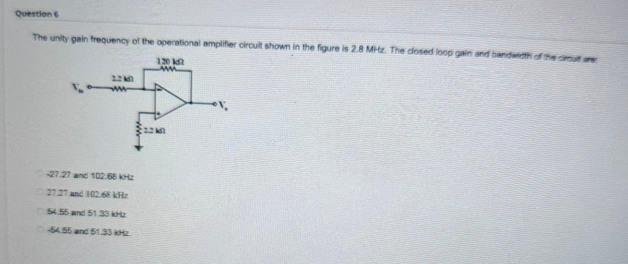 Solved Question 6 The unity gain frequency of the