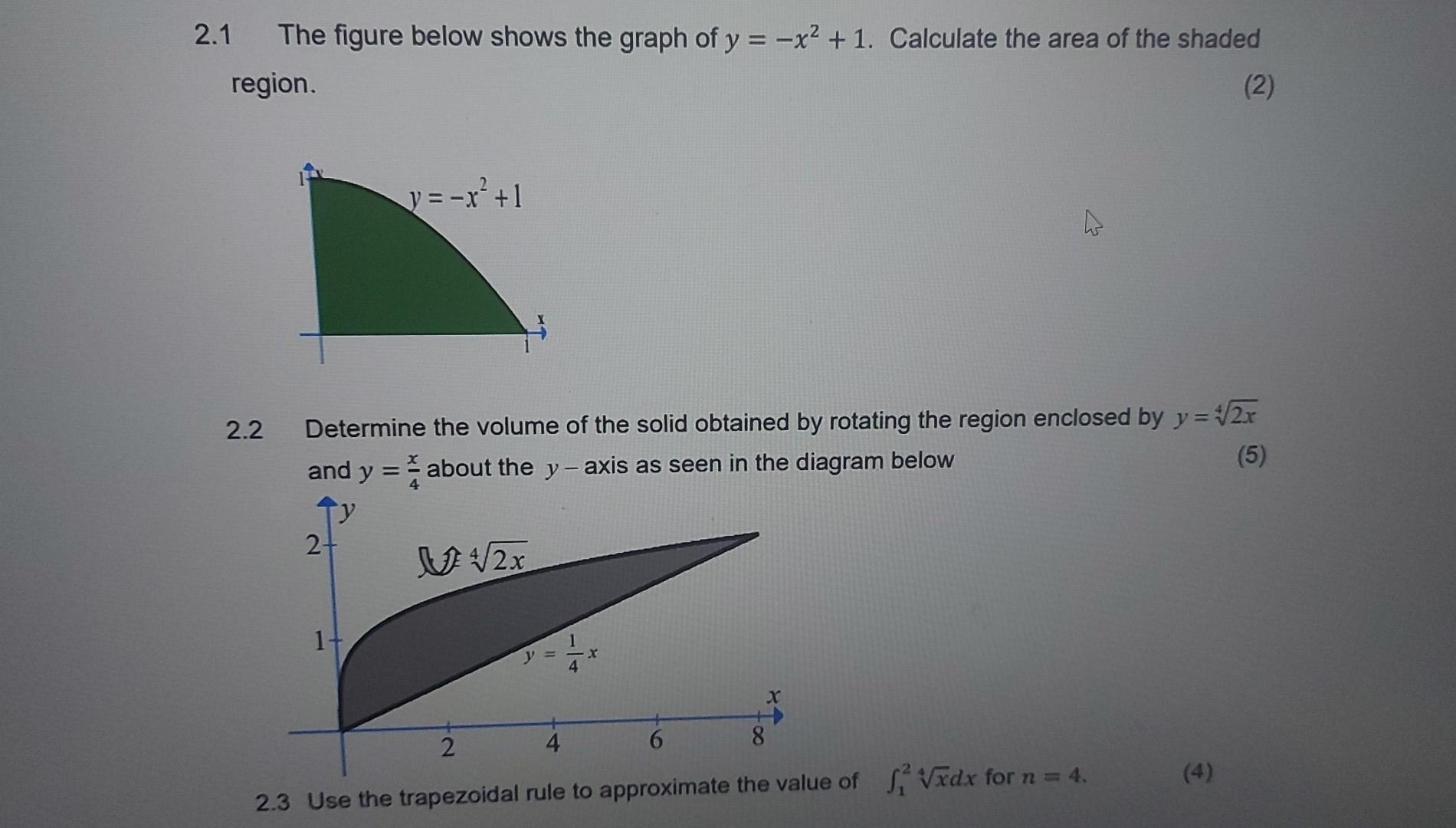Solved - 2.1 The figure below shows the graph of y = -x2 +1. | Chegg.com