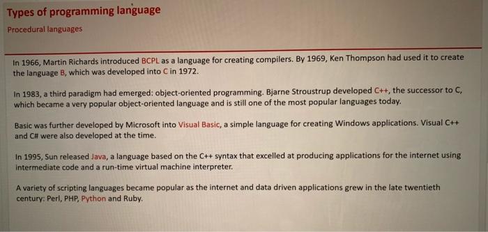 Solved Types of programming language The need for and | Chegg.com
