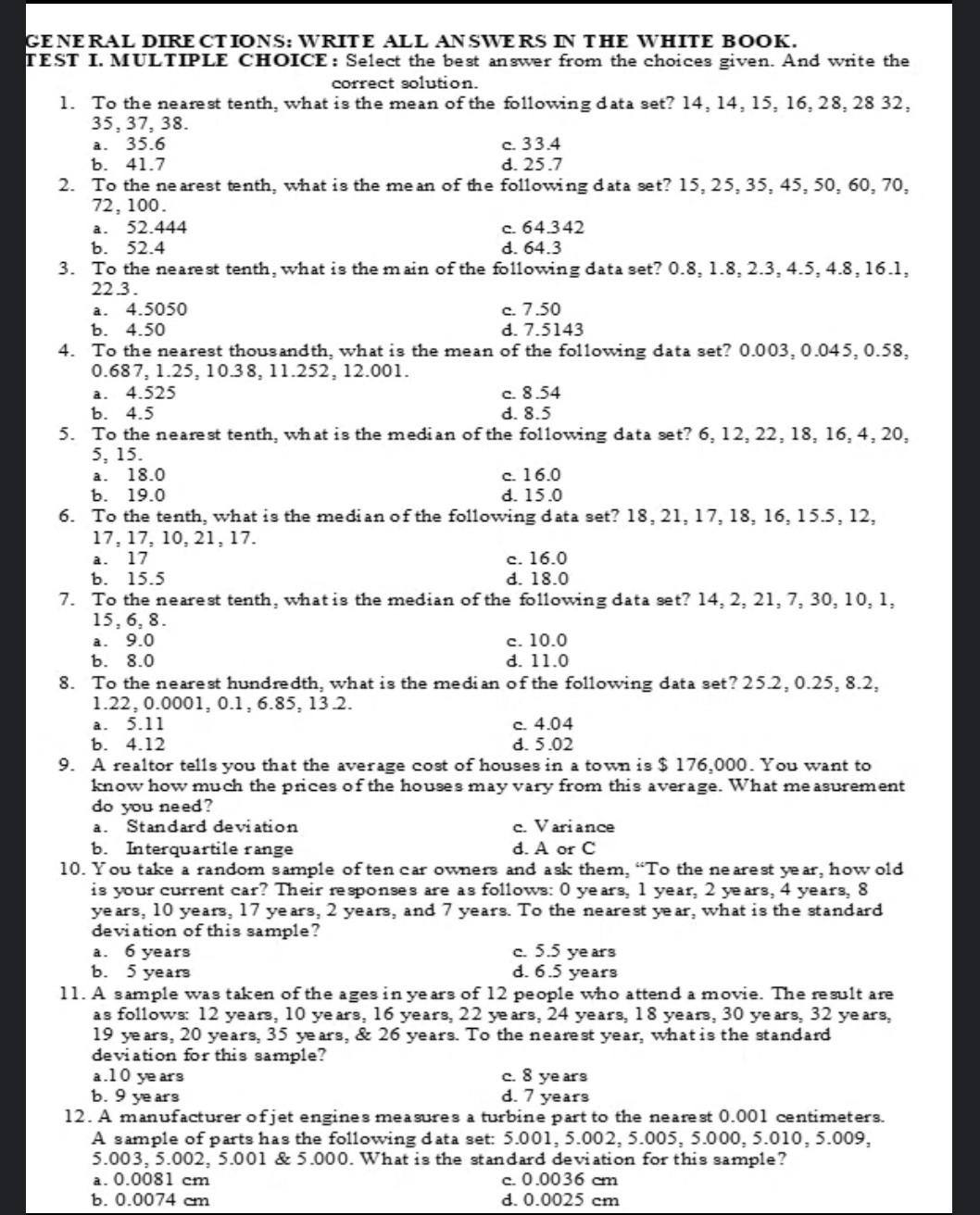 Solved a. a. GENERAL DIRECTIONS: WRITE ALL ANSWERS IN THE | Chegg.com