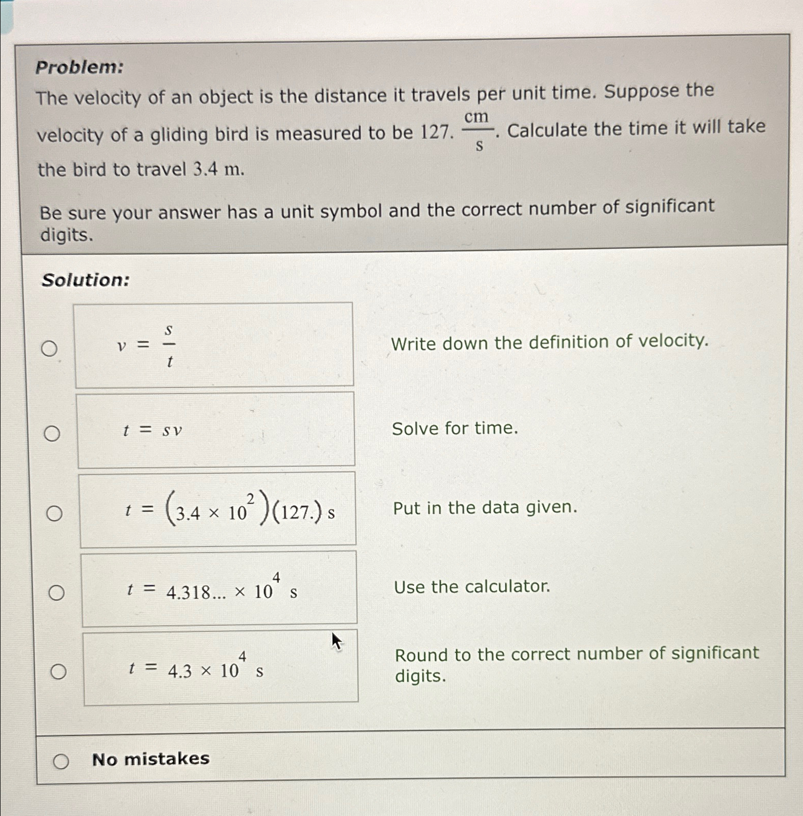 Solved Problem:The velocity of an object is the distance it | Chegg.com