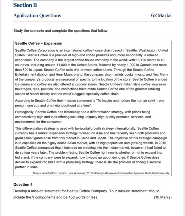 Solved Section B Application Questions 62 Marks Study The | Chegg.com