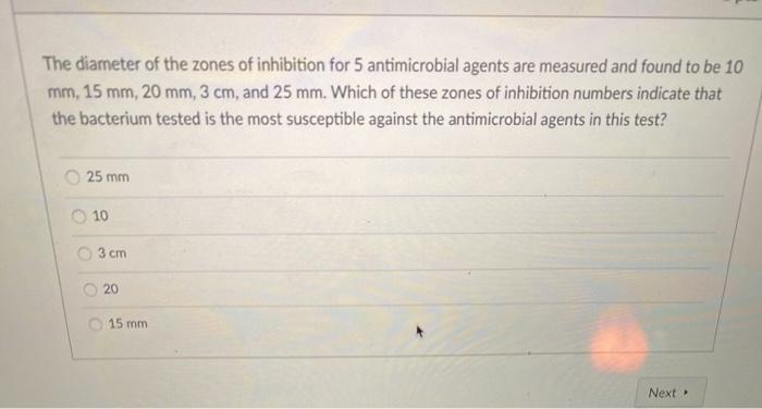 Solved The diameter of the zones of inhibition for 5 | Chegg.com