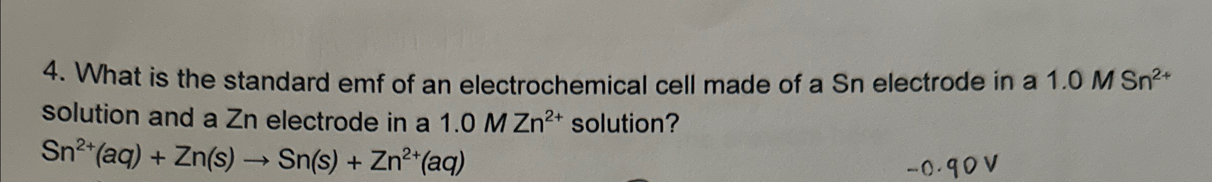 Solved What is the standard emf of an electrochemical cell | Chegg.com