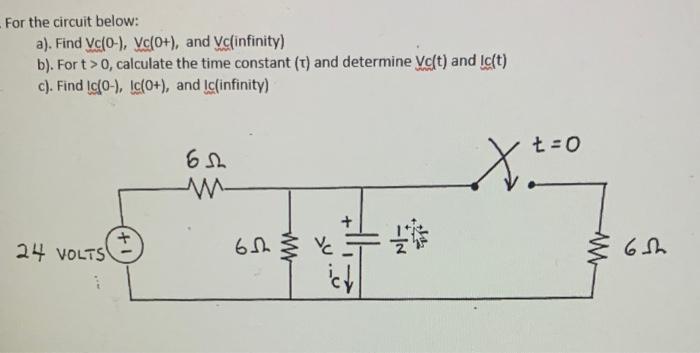 Solved For the circuit below: a). Find V(0−),Vc(0+), and Vc | Chegg.com