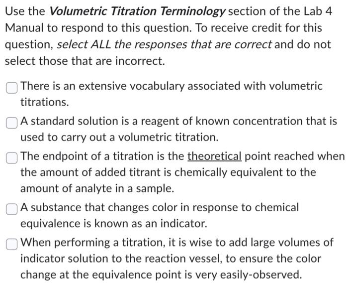 Solved Use the Volumetric Titration Terminology section of