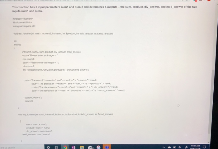 Solved Write a function which is passed three integers by | Chegg.com