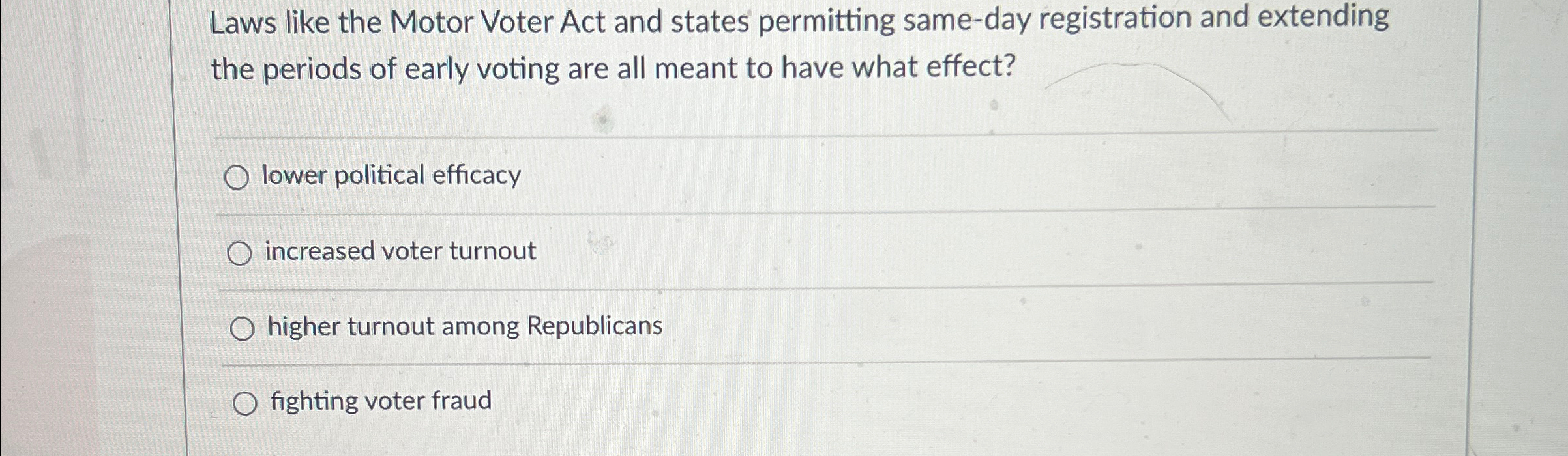 Solved Laws like the Motor Voter Act and states permitting