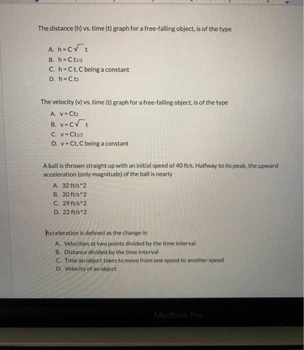 Solved The Distance H Vs Time T Graph For A Chegg Com