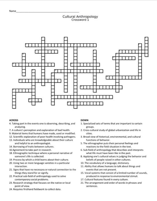 Cultural Anthropology crossword puzzle 4