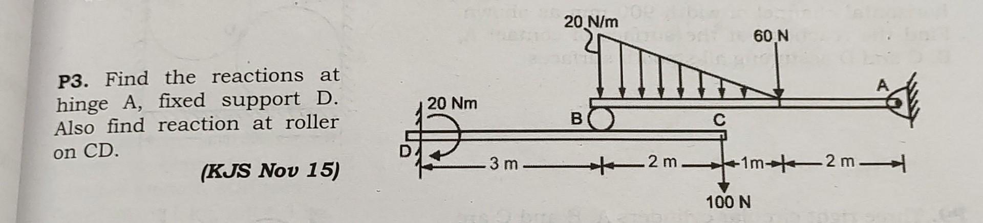 Hinge Problems Static Engineering Solved P3. Find the reactions at hinge A, fixed support D. | Chegg.com