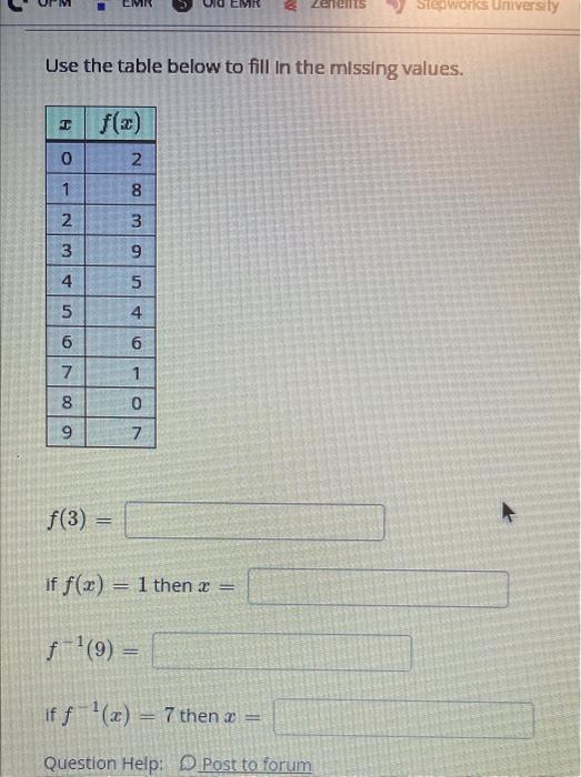 Solved Use the table below to fill in the missing values. | Chegg.com
