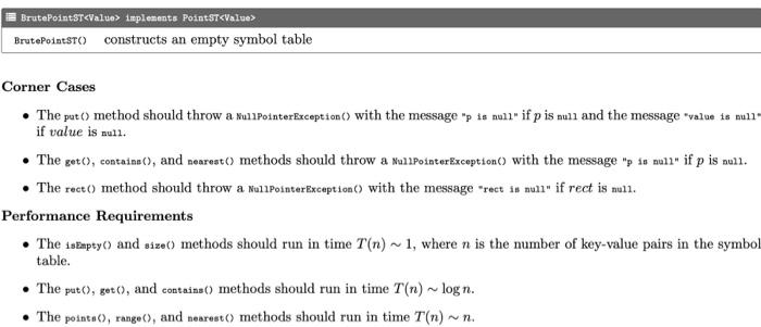 Symbol Table API Here is a Java interface PointST | Chegg.com