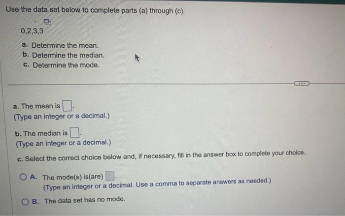 Solved Use the data set below to complete parts (a) through | Chegg.com