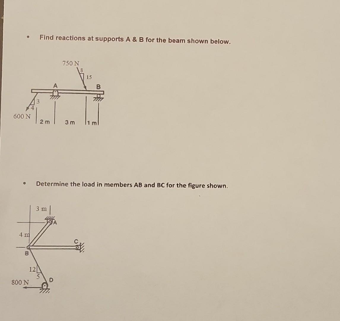 Solved - Find Reactions At Supports A \& B For The Beam | Chegg.com