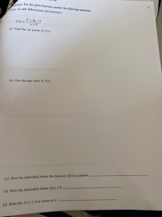 Solved pints) For the given function answer the following | Chegg.com