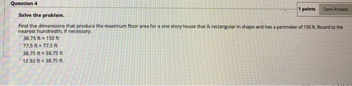 Solved Question 4 1 points Save Answer Solve the problem. | Chegg.com