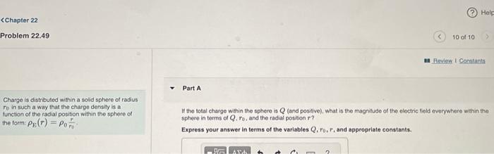 Solved Charge is distributed within a solid sphere of radius | Chegg.com