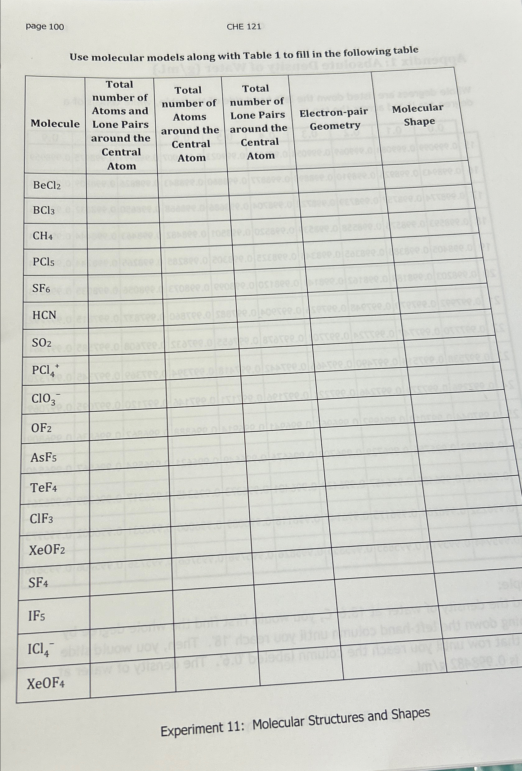 Solved page 100CHE 121Use molecular models along with Table | Chegg.com