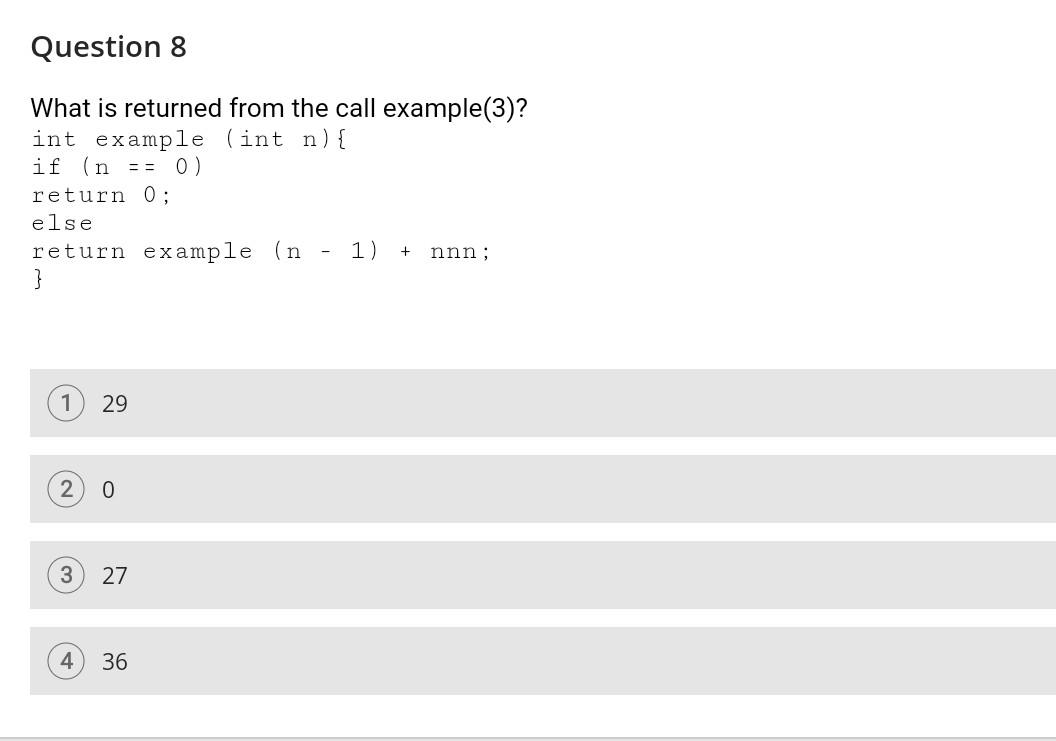 Solved Question 8 What is returned from the call example(3)? | Chegg.com