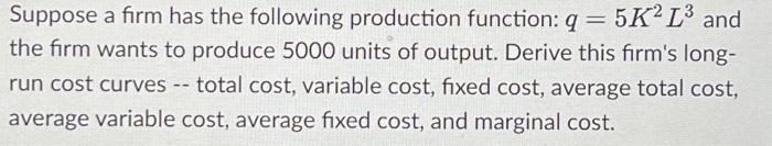 Solved Suppose a firm has the following production function: | Chegg.com
