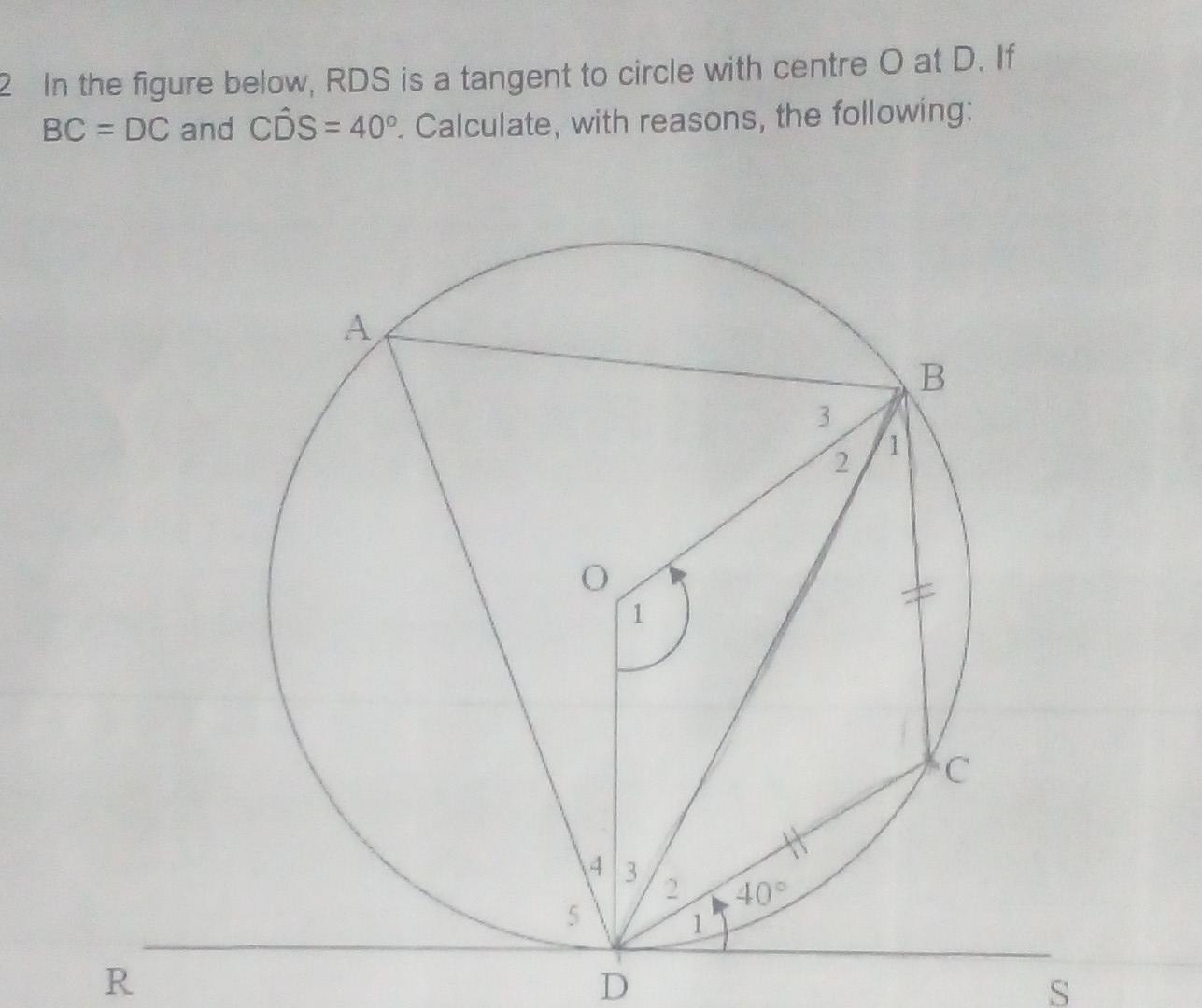 Solved 1.2 In The Figure Below, Rds Is A Tangent To Circle 