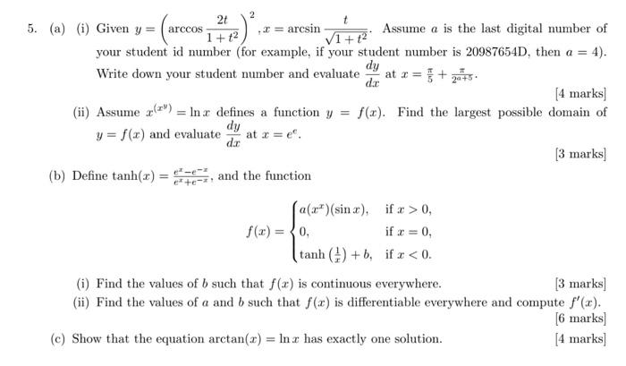 Solved T Arccos 1 T2 2 21 5 A I Given Y 2 Arc Chegg Com