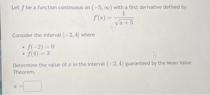 Solved Let F Be A Function Continuous On −5 ∞ With A First