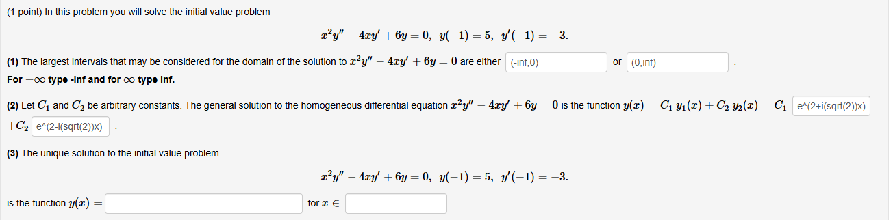 Solved (1 ﻿point) In ﻿this problem you will solve the | Chegg.com