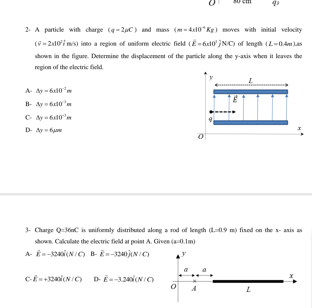 Solved 80 cm 93 2- A particle with charge (q=24C) and mass | Chegg.com