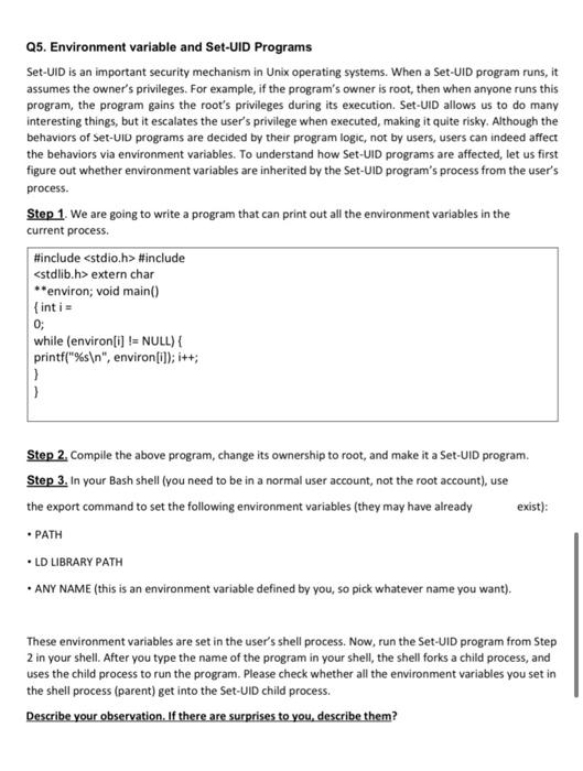 Solved Q5. Environment Variable And Set-Uid Programs Set-Uid | Chegg.Com