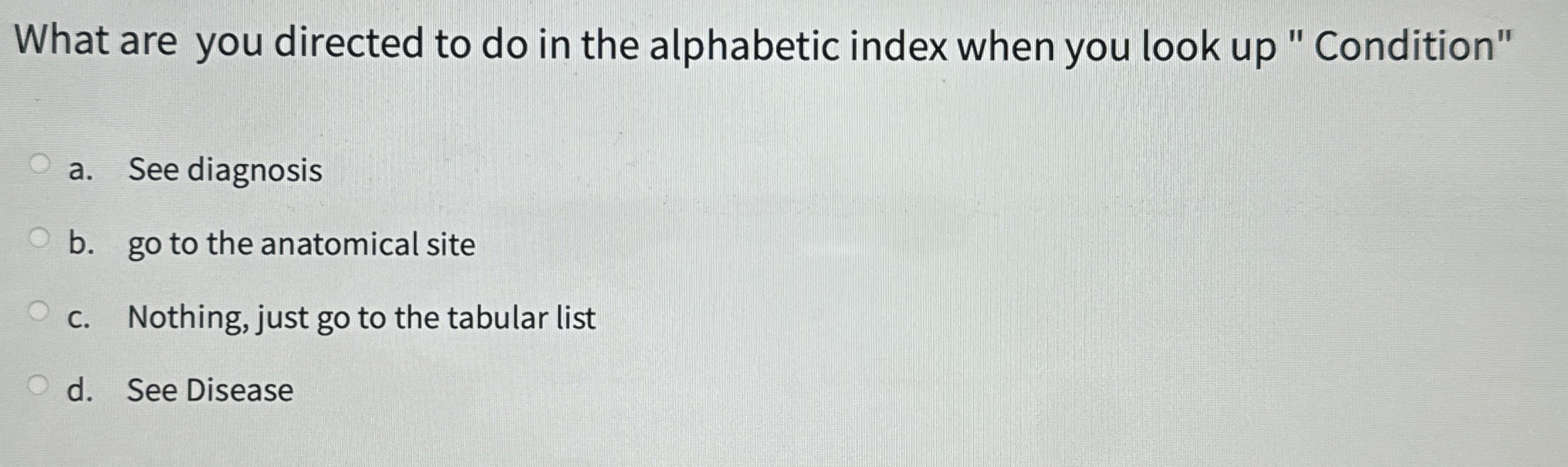 Solved What are you directed to do in the alphabetic index | Chegg.com