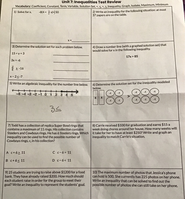 Solved Unit 7 Inequalities Test Review Vocabulary