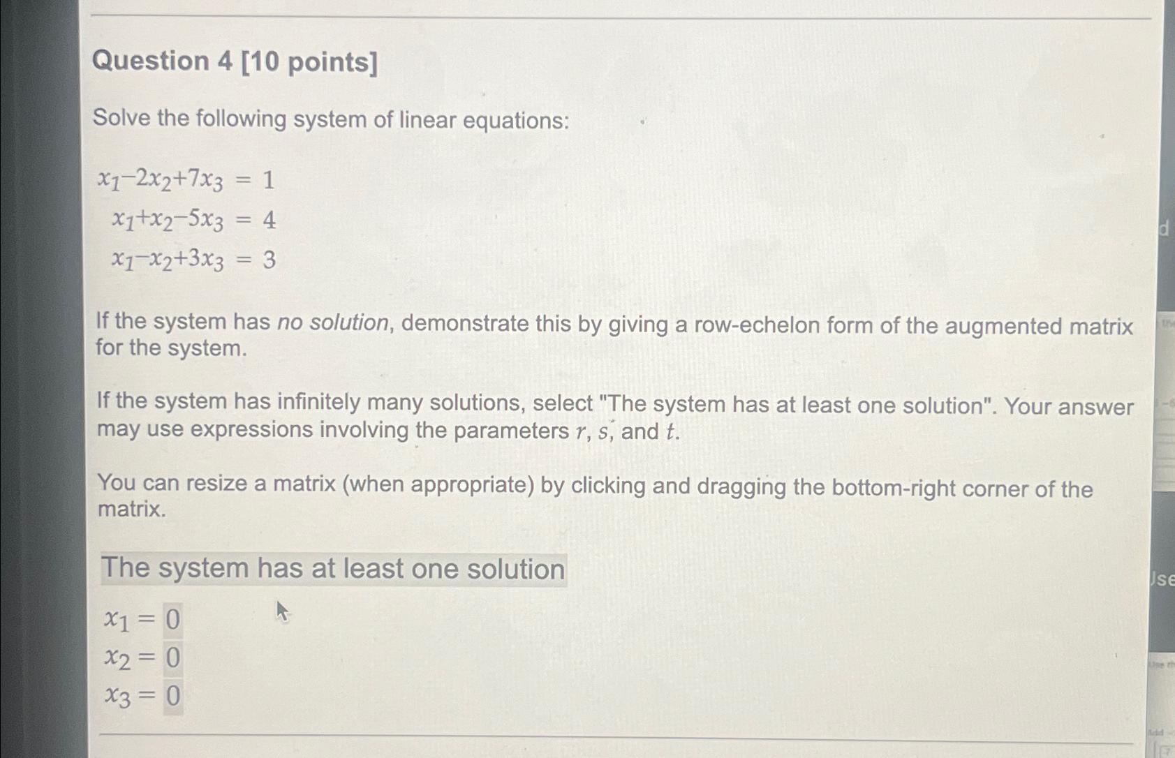 Solved Question 4 [10 ﻿points]Solve The Following System Of | Chegg.com