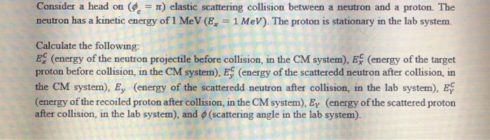Solved Consider a head on ( elastic scattering collision | Chegg.com