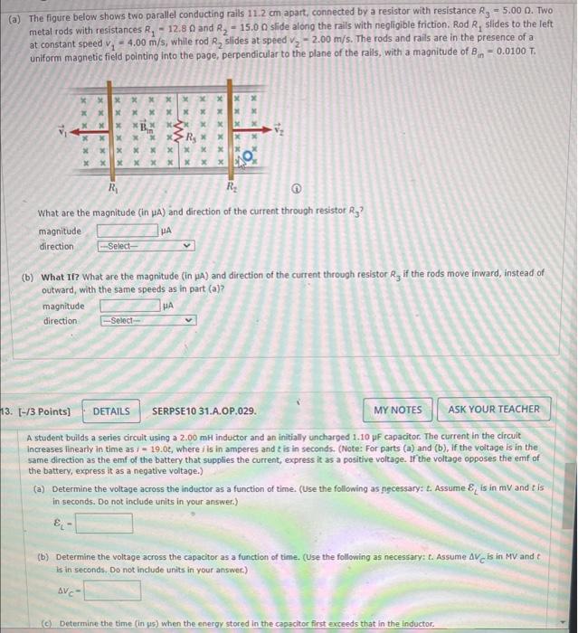 Solved (a) The figure below shows two parallel conducting | Chegg.com