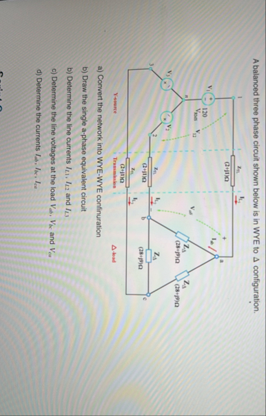 Solved A balanced three phase circuit shown below is in WYE | Chegg.com