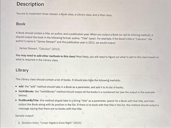 Solved You are to implement three classes: a Book class, a | Chegg.com