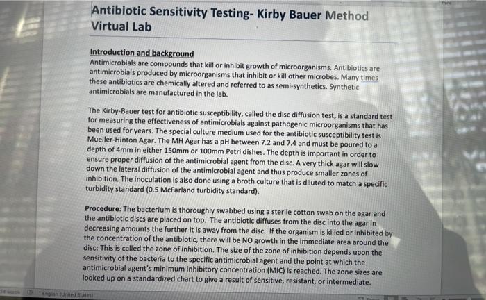 Solved Antibiotic Sensitivity Testing- Kirby Bauer Method | Chegg.com