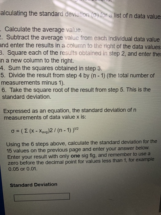 Solved alculating the standard deviation (0) for a list ofn | Chegg.com