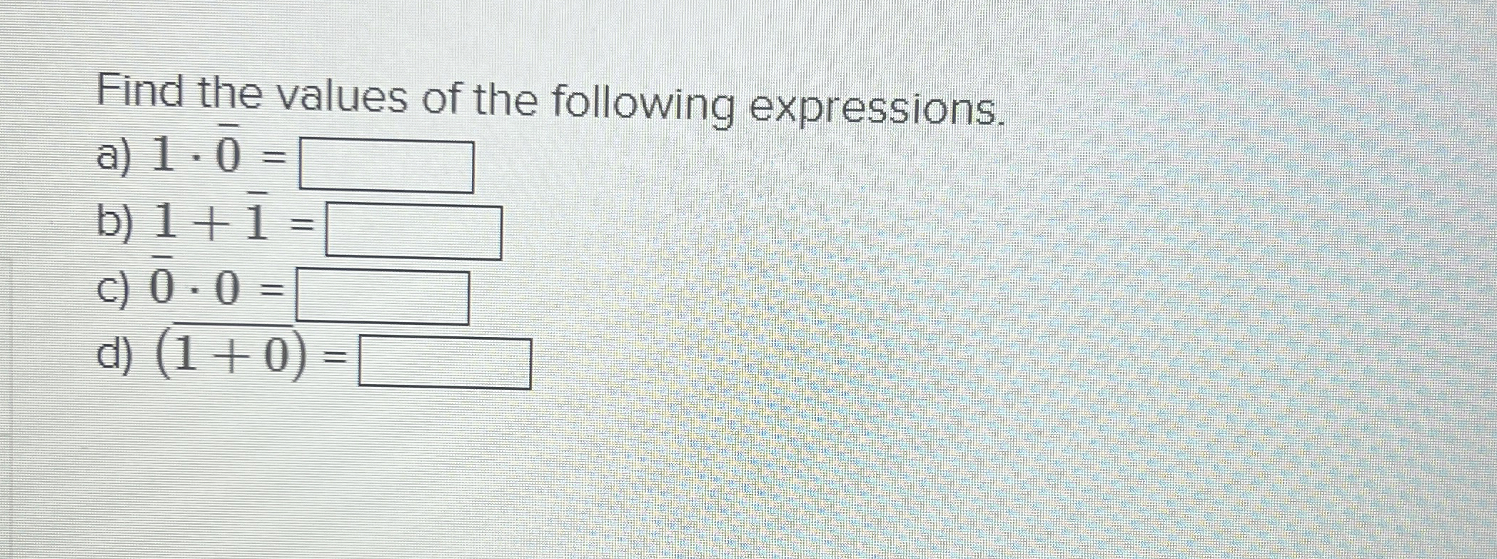Solved Find the values of the following | Chegg.com