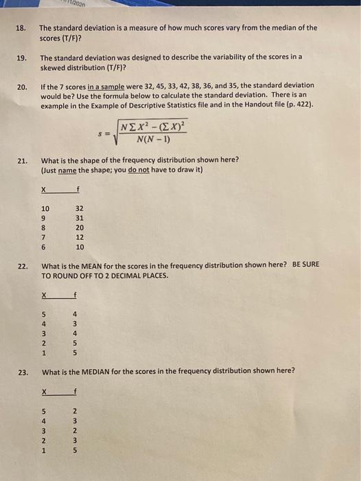 Solved 2020 18. 19. 20. The standard deviation is a measure | Chegg.com